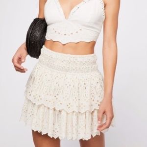 Free People White/Cream Eyelet Mini Skirt